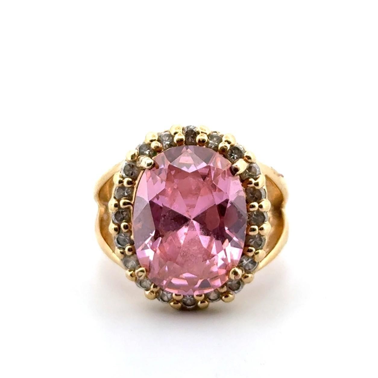Size: 6.25 JBK 18k Gold Plated 925 Sterling Silver Pink & White CZ Ring 11.5g - Image 2