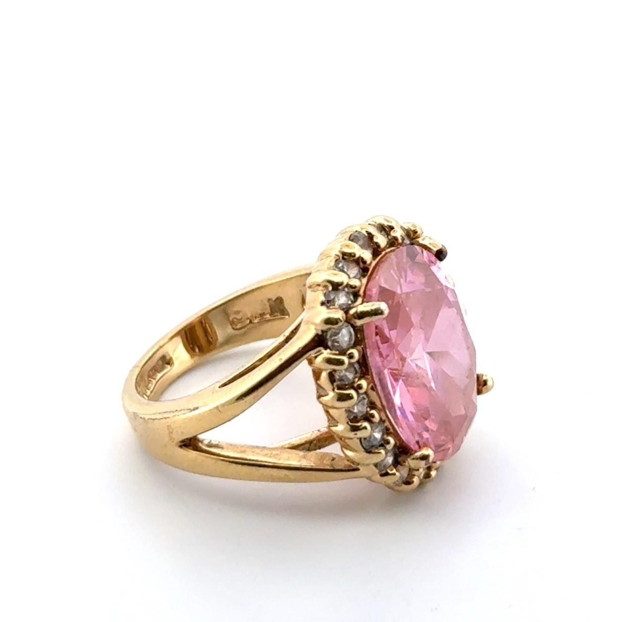 Size: 6.25 JBK 18k Gold Plated 925 Sterling Silver Pink & White CZ Ring 11.5g - Image 3