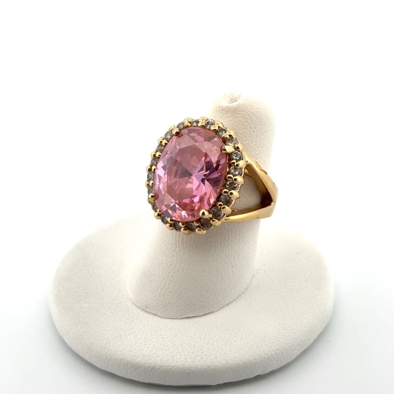 Size: 6.25 JBK 18k Gold Plated 925 Sterling Silver Pink & White CZ Ring 11.5g - Image 4