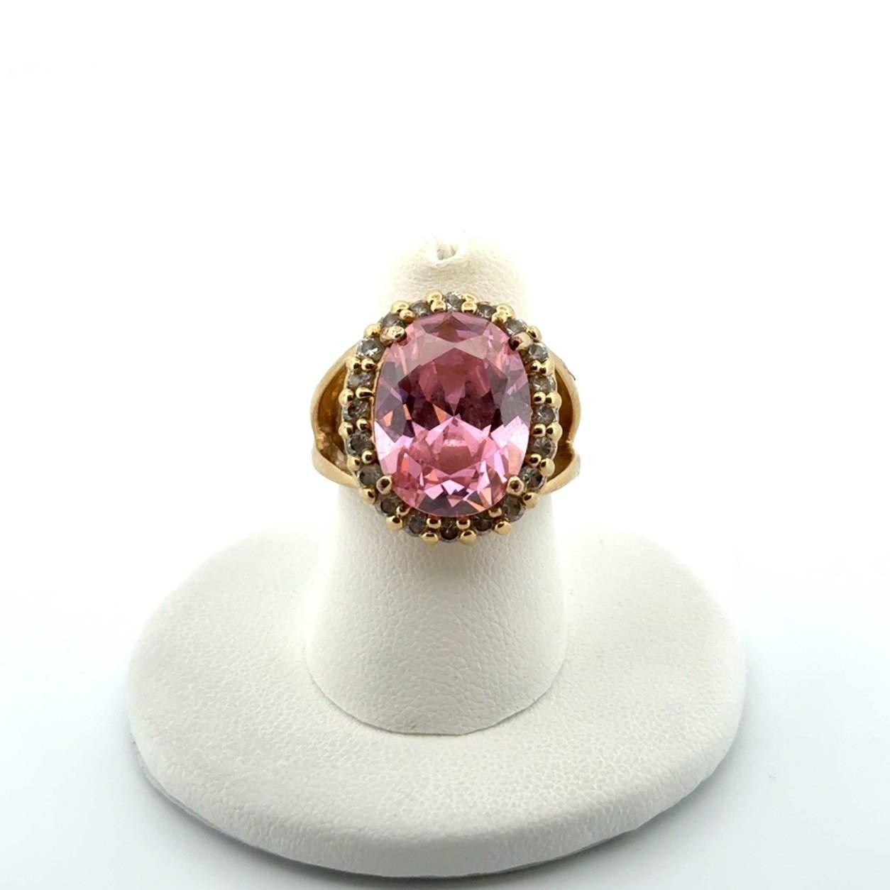 Size: 6.25 JBK 18k Gold Plated 925 Sterling Silver Pink & White CZ Ring 11.5g - Image 6