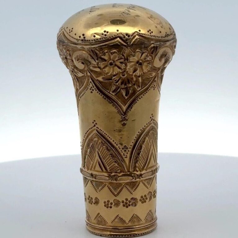 Antique 14k Yellow Gold Filled, Swagger Cane Topper, Engraved Date "1847" - 163g