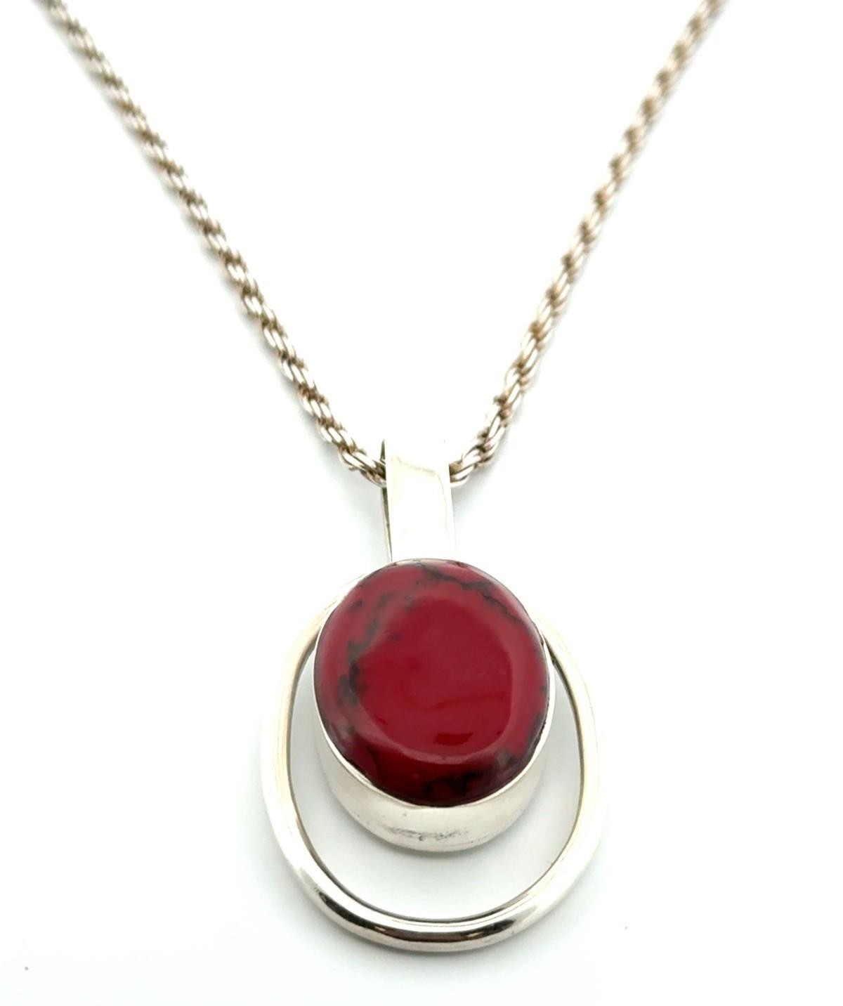 21” x 2.5mm Mexico 925 Sterling Silver Red Jasper Pendant Rope Chain Necklace - Image 2