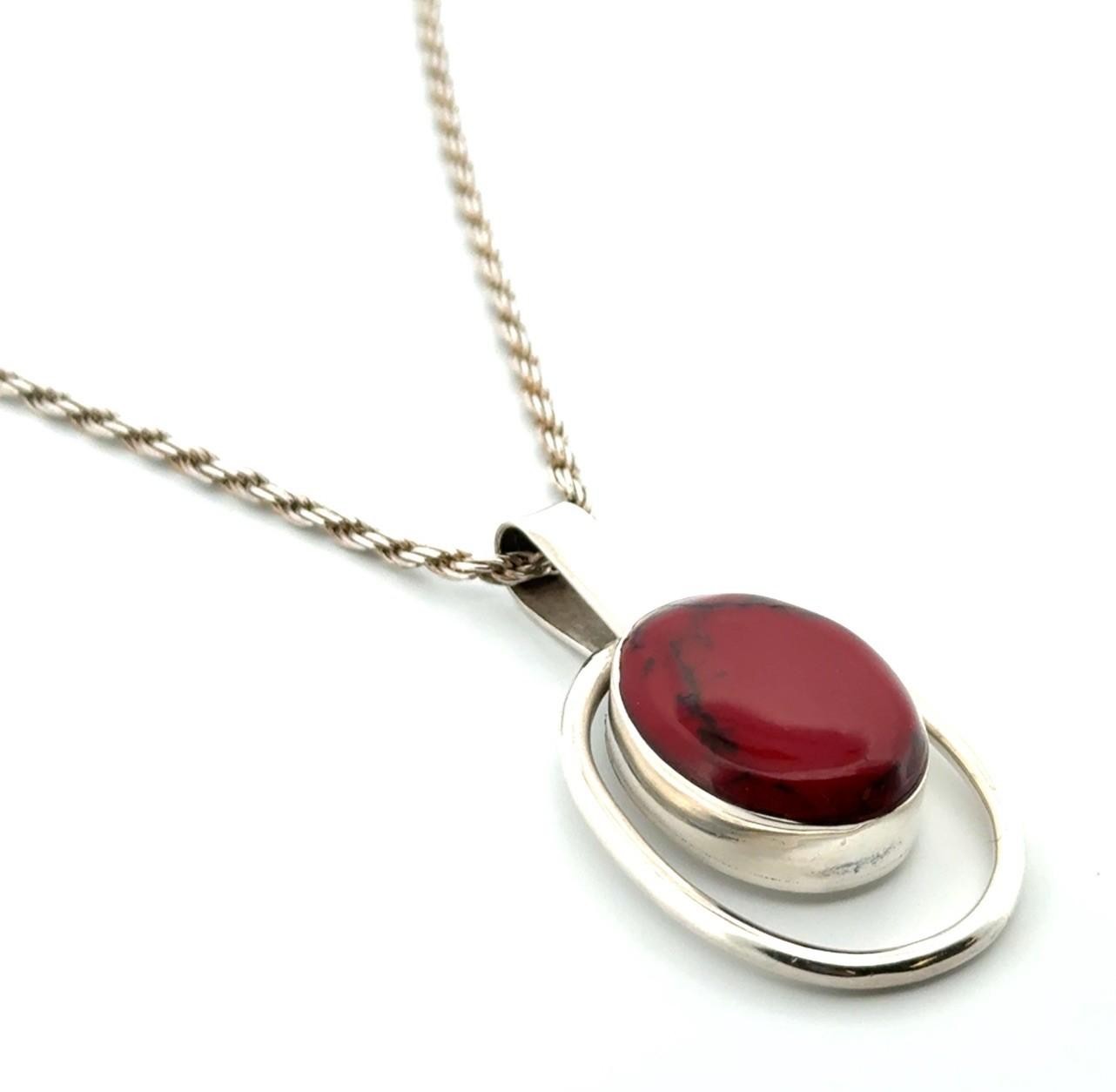 21” x 2.5mm Mexico 925 Sterling Silver Red Jasper Pendant Rope Chain Necklace - Image 3