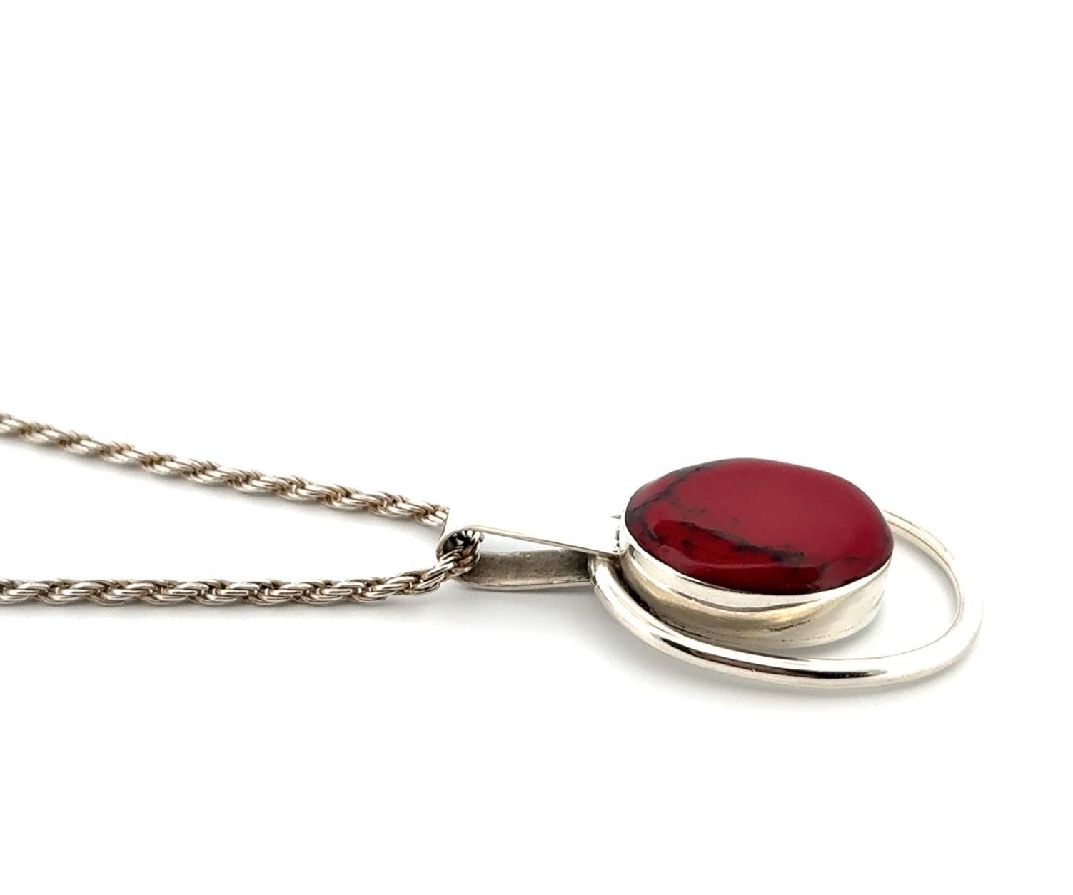 21” x 2.5mm Mexico 925 Sterling Silver Red Jasper Pendant Rope Chain Necklace - Image 4