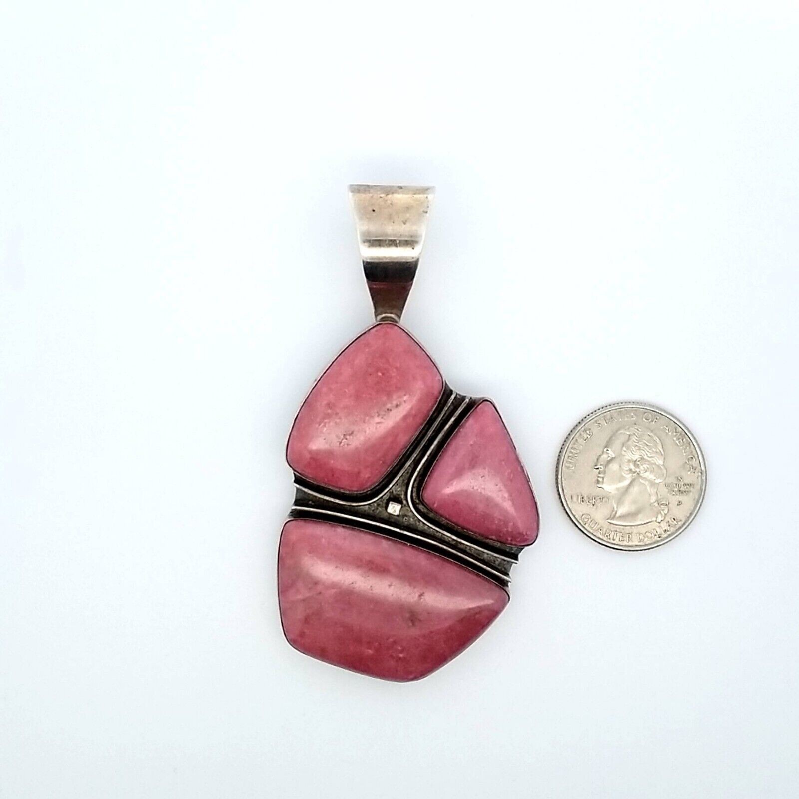 DTR Jay King Signed Pink Rhodonite & Sterling Silver Pendant 44.7 Grams - Image 5