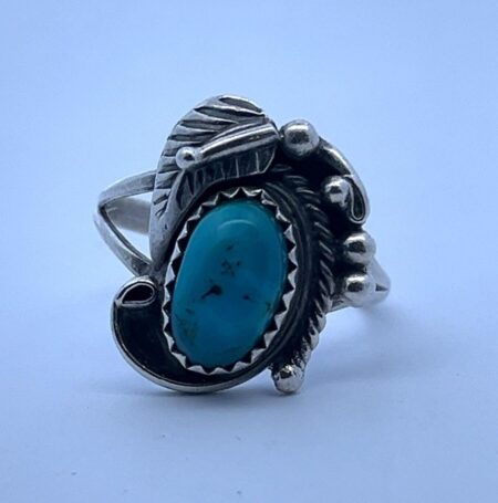 Vintage Native American Sterling Silver, Turquoise Ring 3.3 Grams Size-6.25