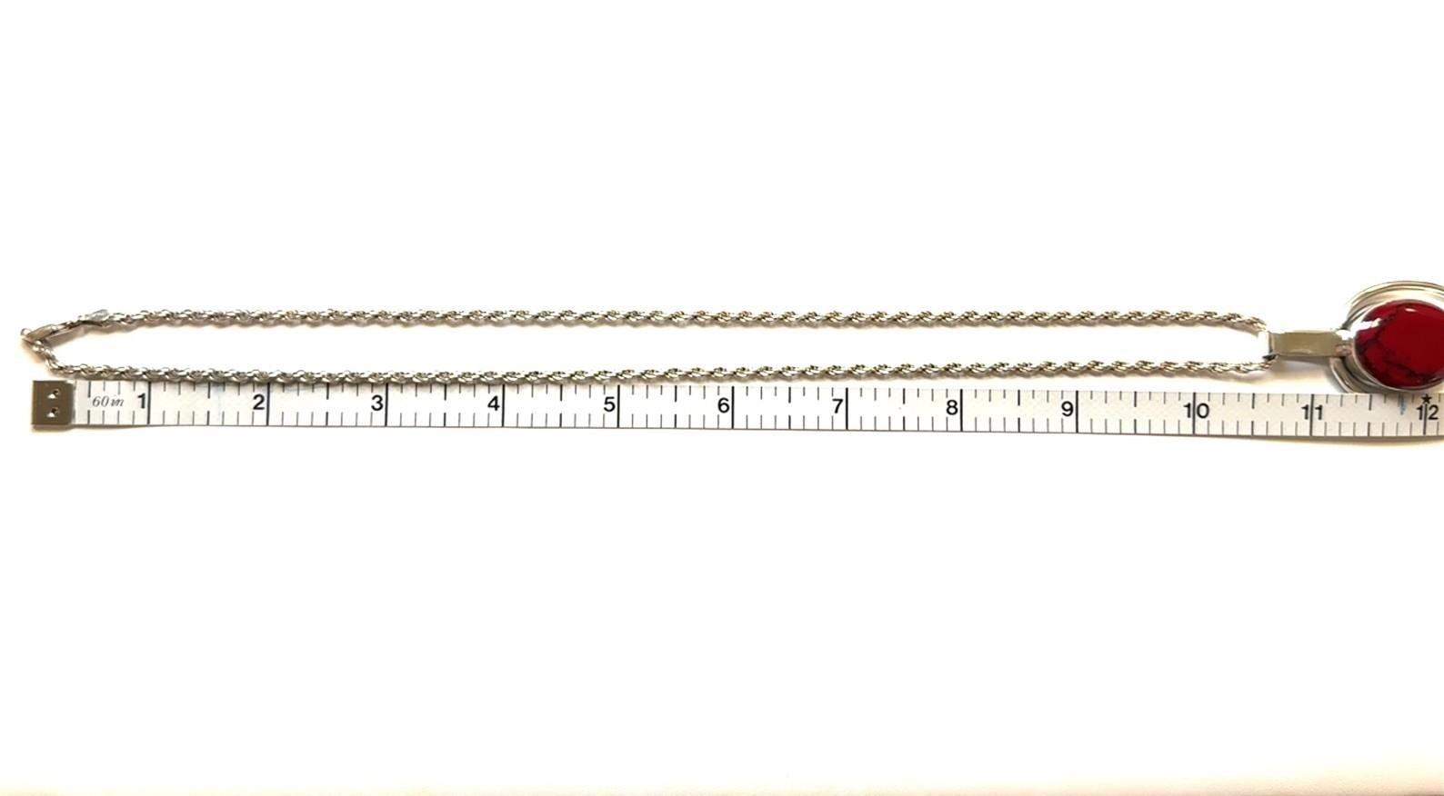 21” x 2.5mm Mexico 925 Sterling Silver Red Jasper Pendant Rope Chain Necklace - Image 9