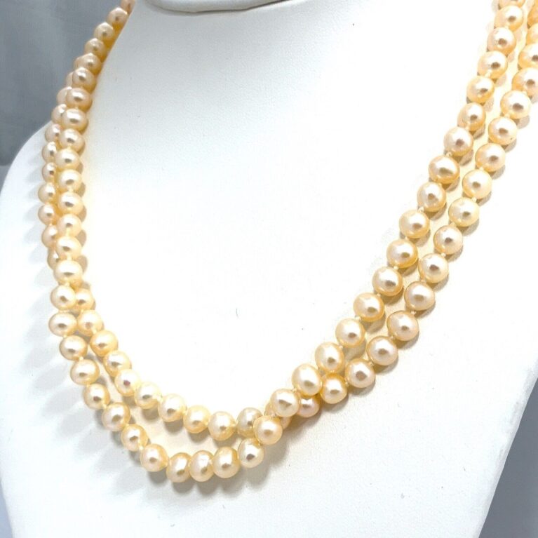 18” x 6mm JCM Freshwater Pearls Double Strand Necklace w/ 14k YG Clasp 41.6g