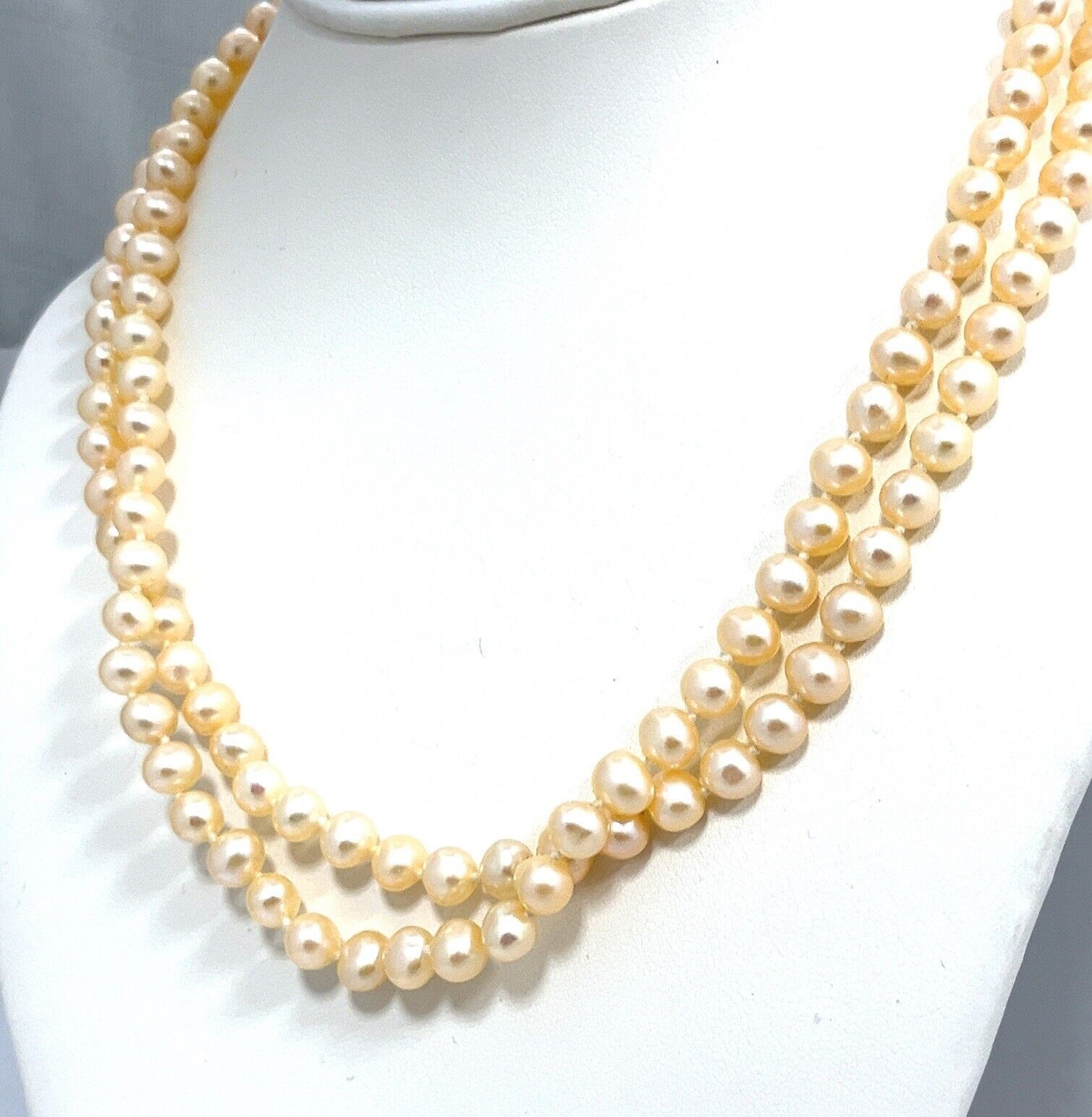 18” x 6mm JCM Freshwater Pearls Double Strand Necklace w/ 14k YG Clasp 41.6g
