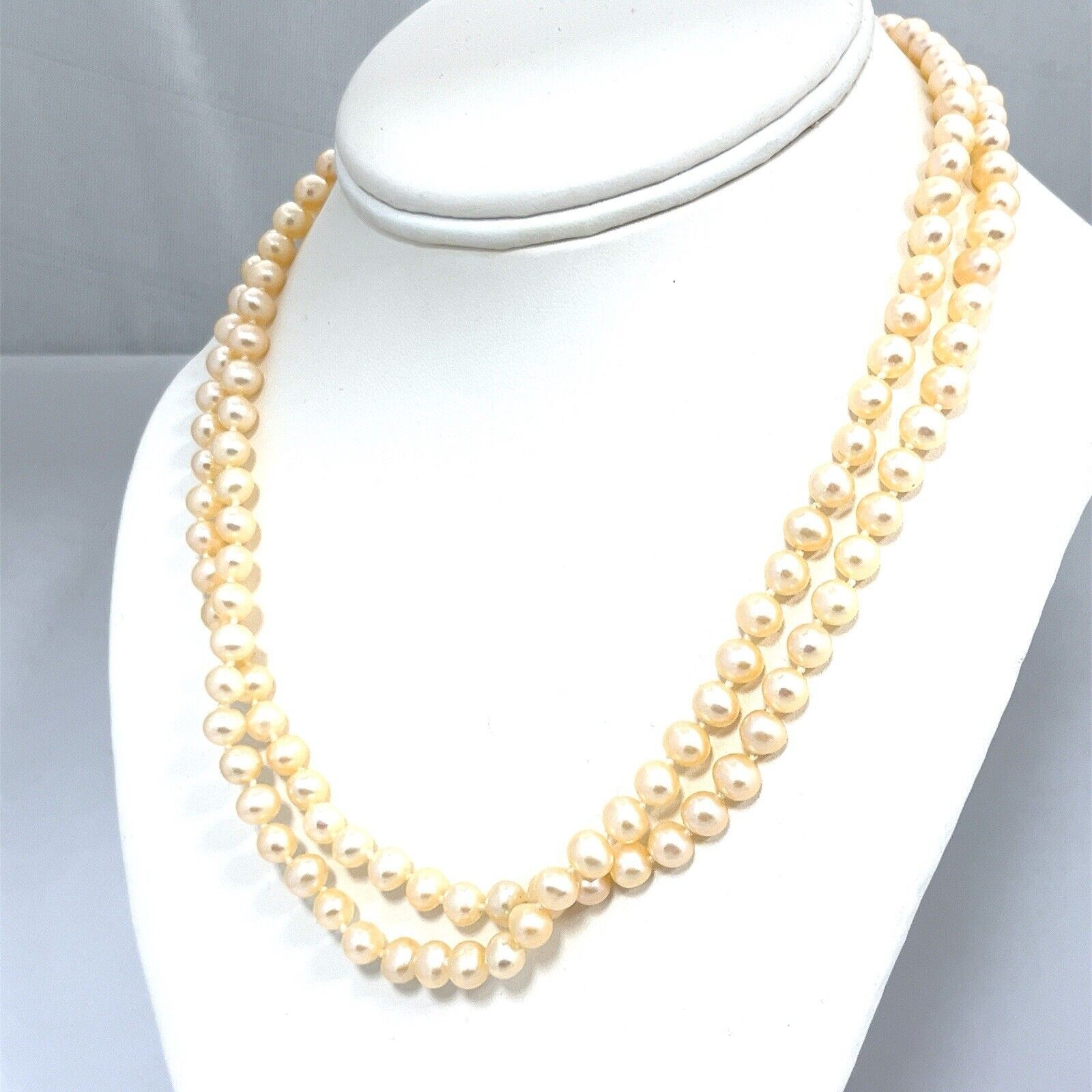 18” x 6mm JCM Freshwater Pearls Double Strand Necklace w/ 14k YG Clasp 41.6g - Image 2