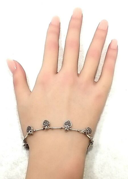 925 Sterling Silver Marcasite Heart Link Tennis 7" Bracelet 9.1 Grams