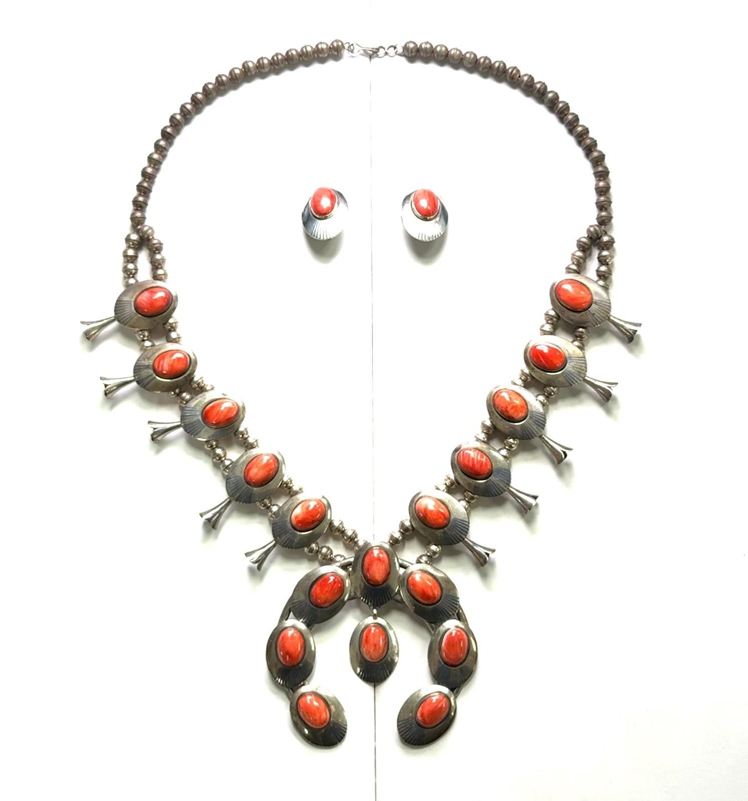 23” Navajo Ella Peter 925 Sterling Silver Spiny Oyster Squash Blossom Set 135.4g - Image 3