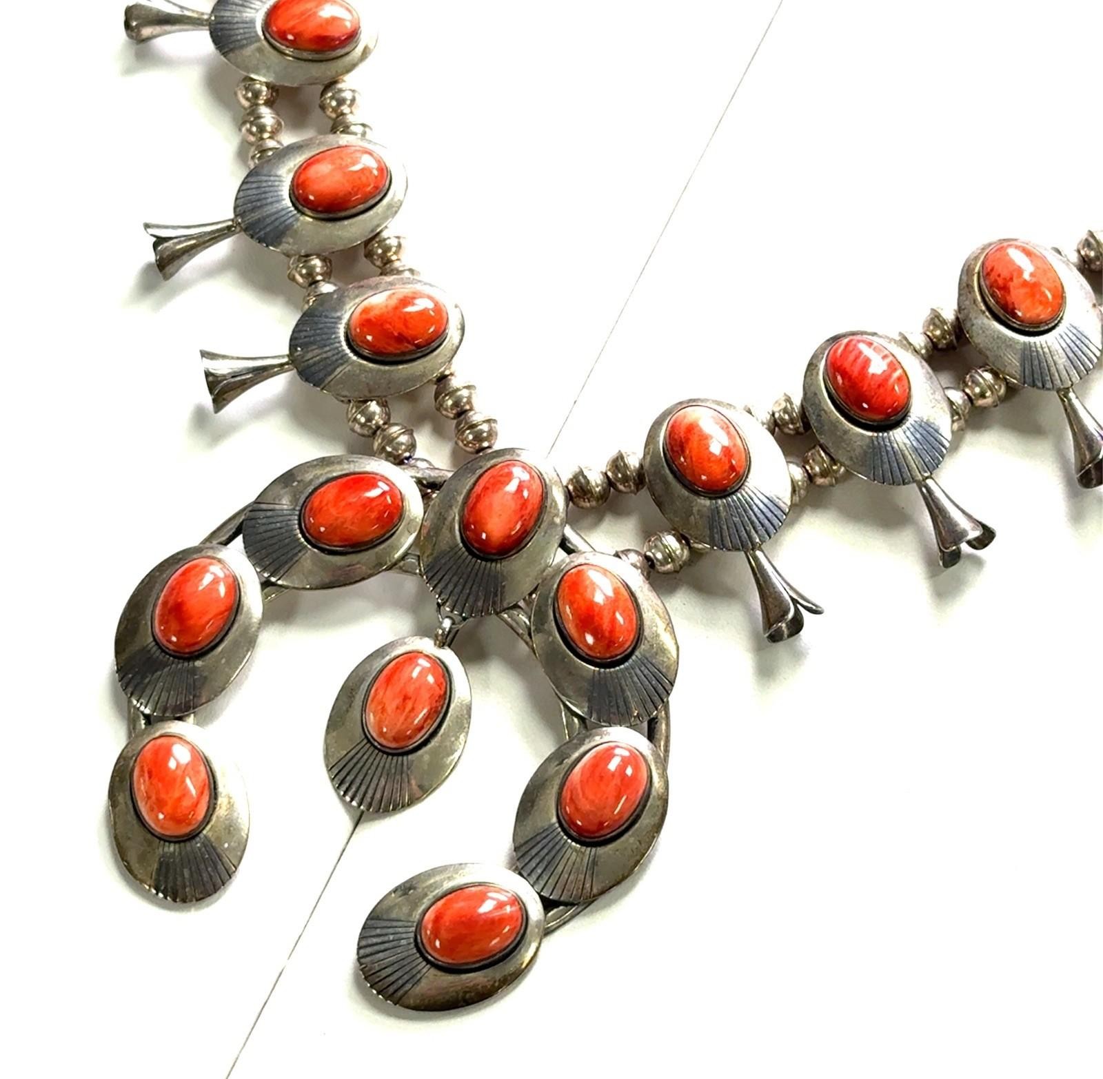 23” Navajo Ella Peter 925 Sterling Silver Spiny Oyster Squash Blossom Set 135.4g - Image 4