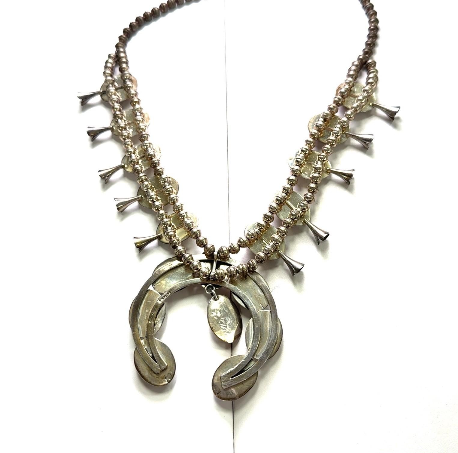 23” Navajo Ella Peter 925 Sterling Silver Spiny Oyster Squash Blossom Set 135.4g - Image 8