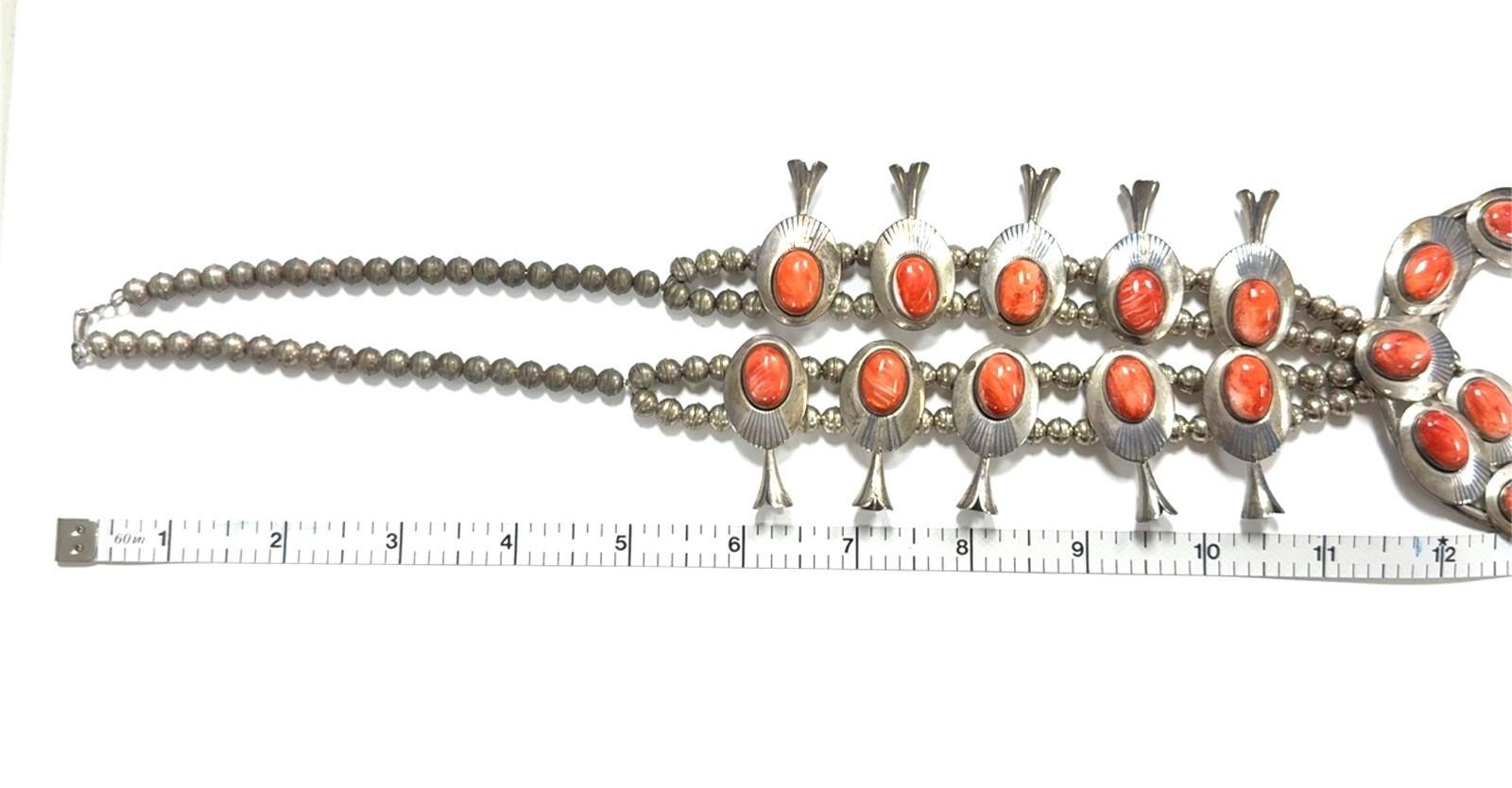 23” Navajo Ella Peter 925 Sterling Silver Spiny Oyster Squash Blossom Set 135.4g - Image 11