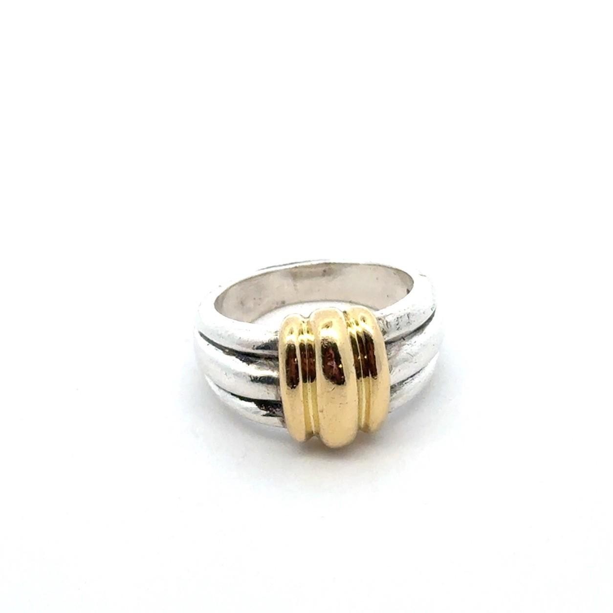 .925 Sterling Silver 750 18k Yellow Gold Ring, Size-7, 9.7g - Image 2