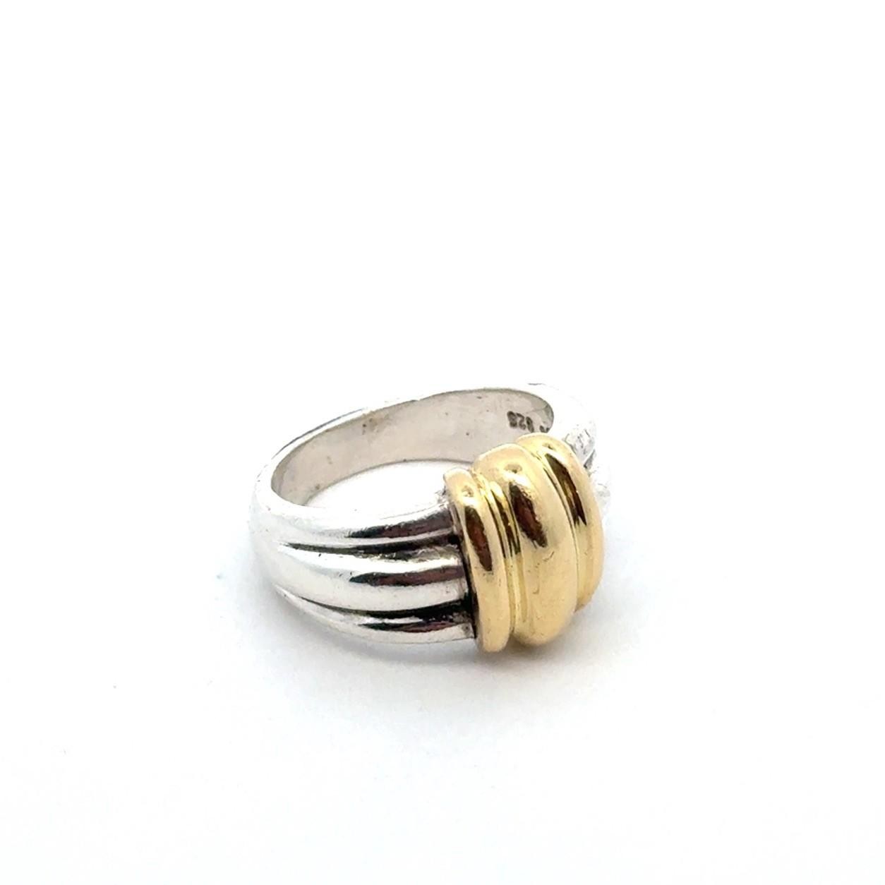 .925 Sterling Silver 750 18k Yellow Gold Ring, Size-7, 9.7g - Image 3