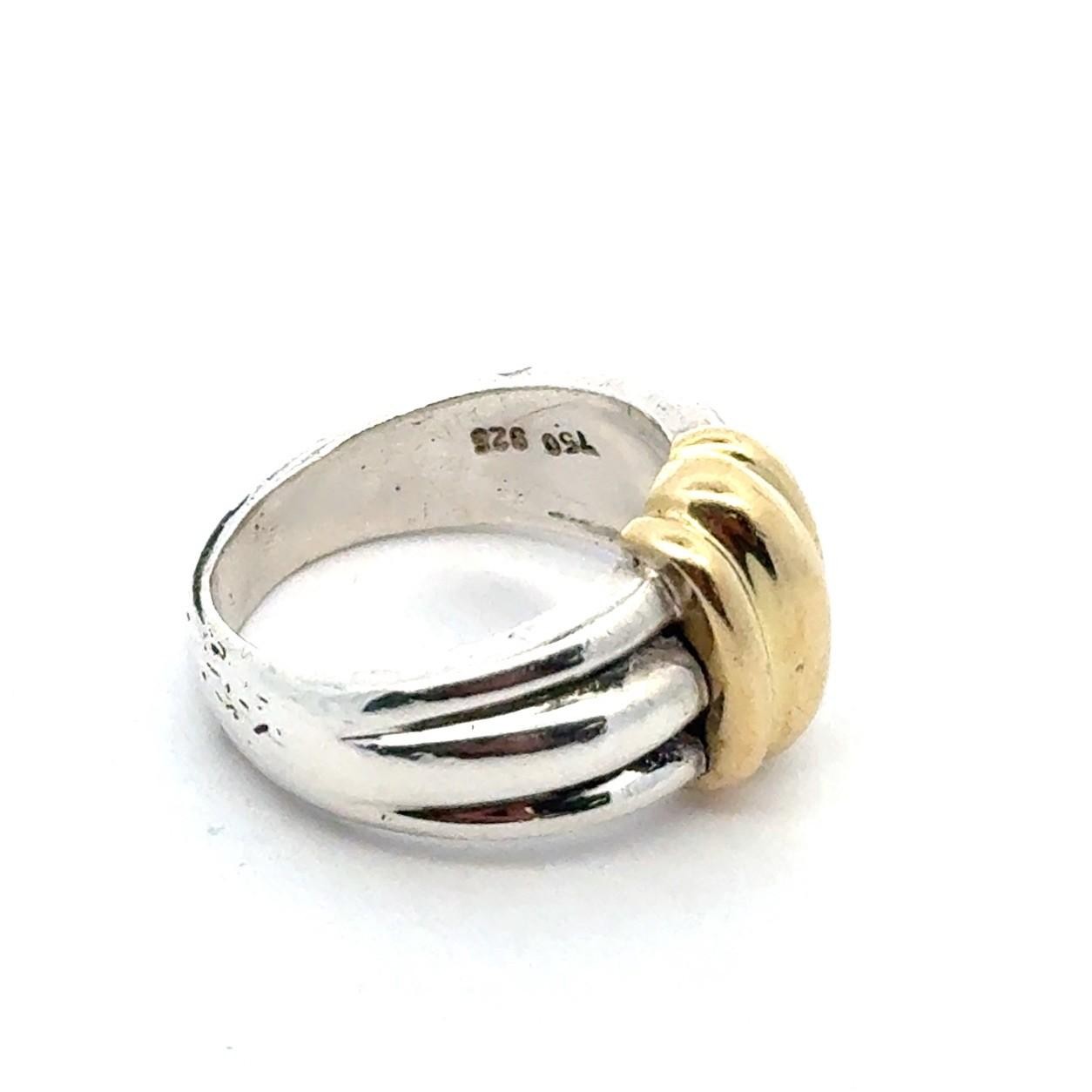.925 Sterling Silver 750 18k Yellow Gold Ring, Size-7, 9.7g - Image 4