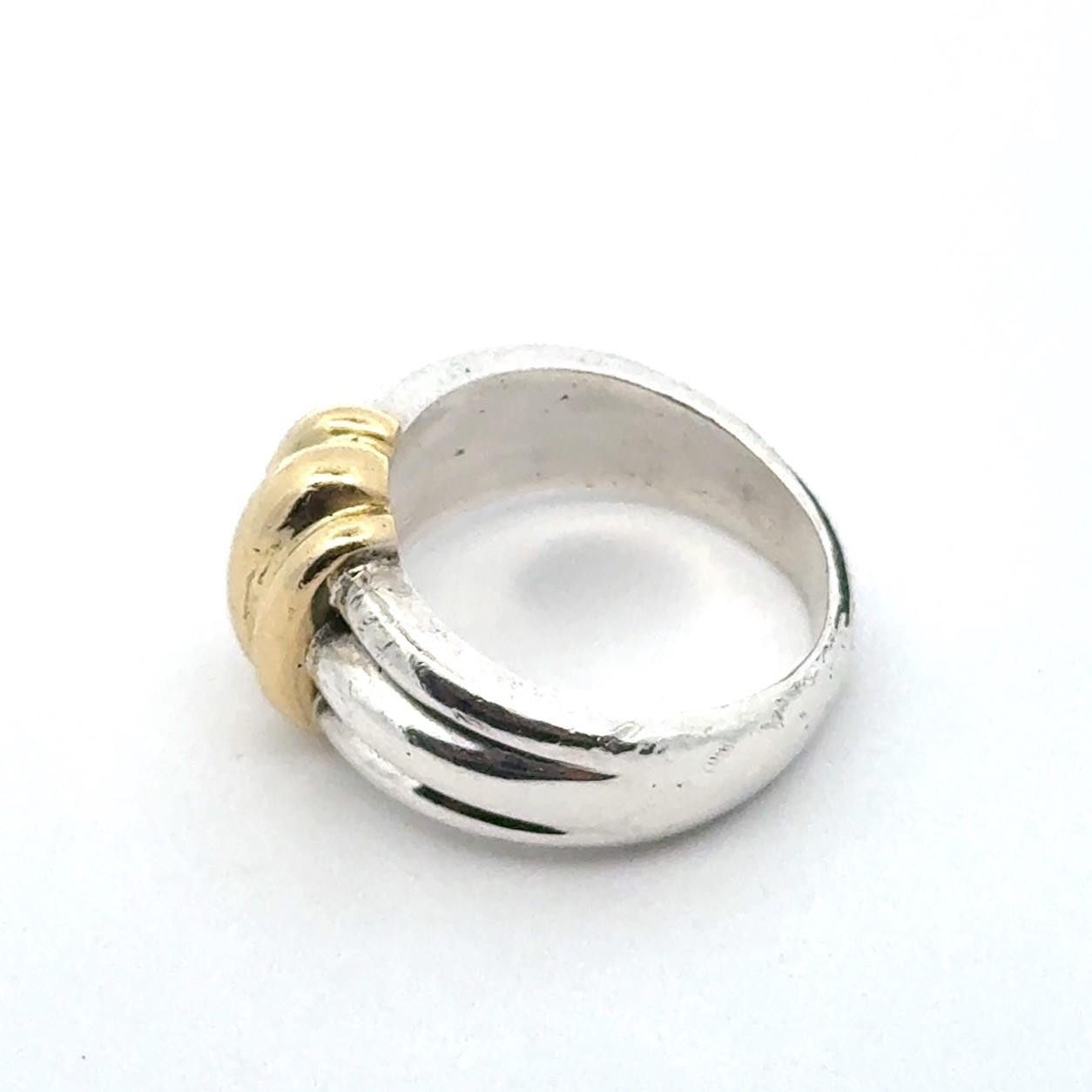 .925 Sterling Silver 750 18k Yellow Gold Ring, Size-7, 9.7g - Image 6