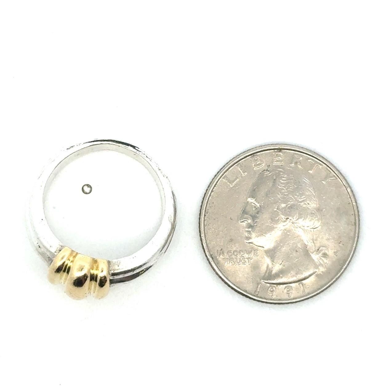 .925 Sterling Silver 750 18k Yellow Gold Ring, Size-7, 9.7g - Image 7