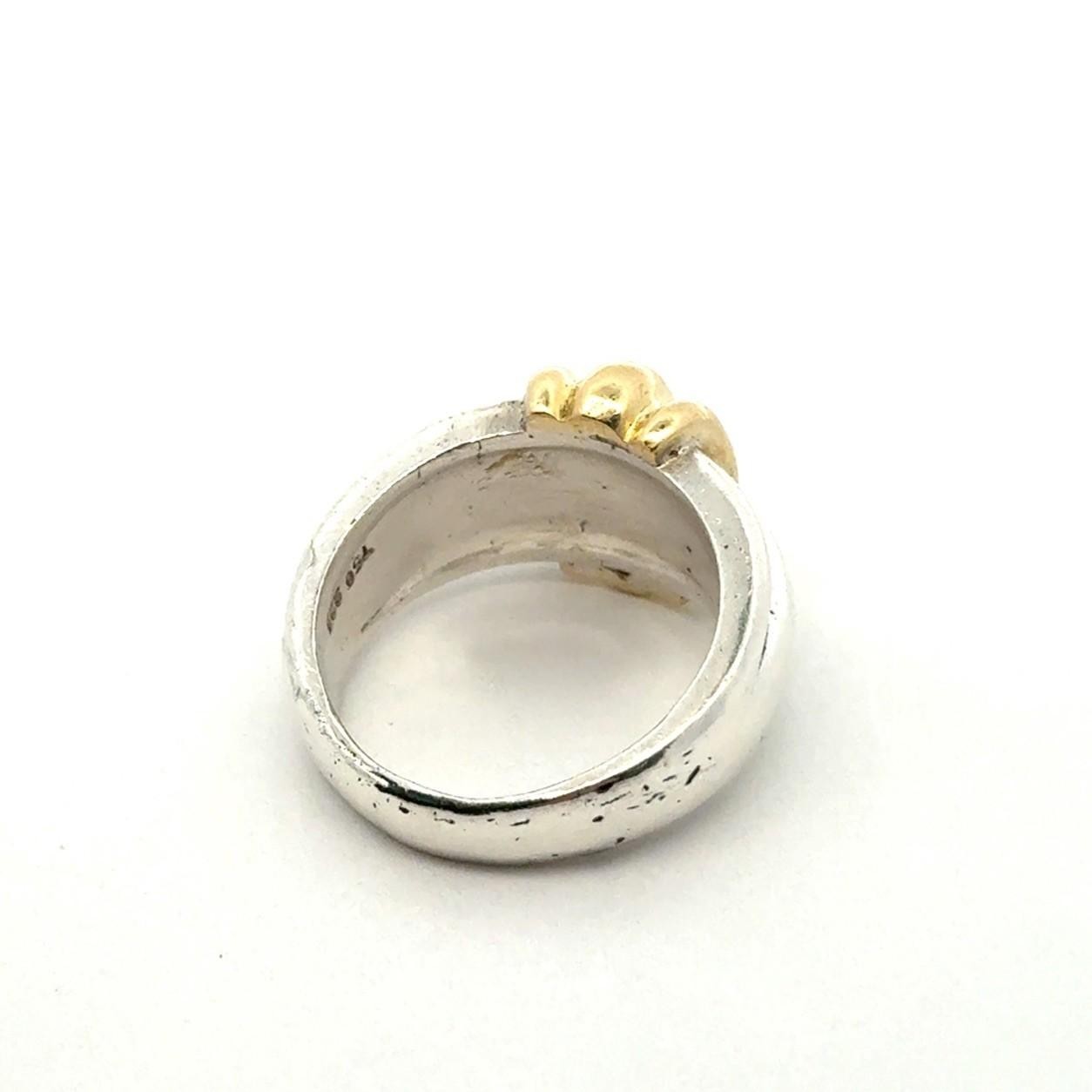 .925 Sterling Silver 750 18k Yellow Gold Ring, Size-7, 9.7g - Image 8