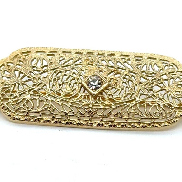 .925 Gold Vermeil & Rhinestone Pin, 4.1g