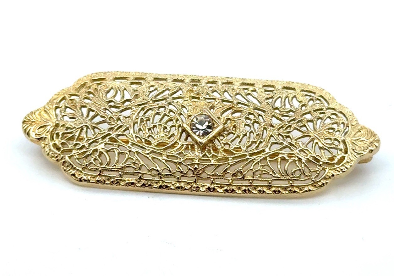 .925 Gold Vermeil & Rhinestone Pin, 4.1g