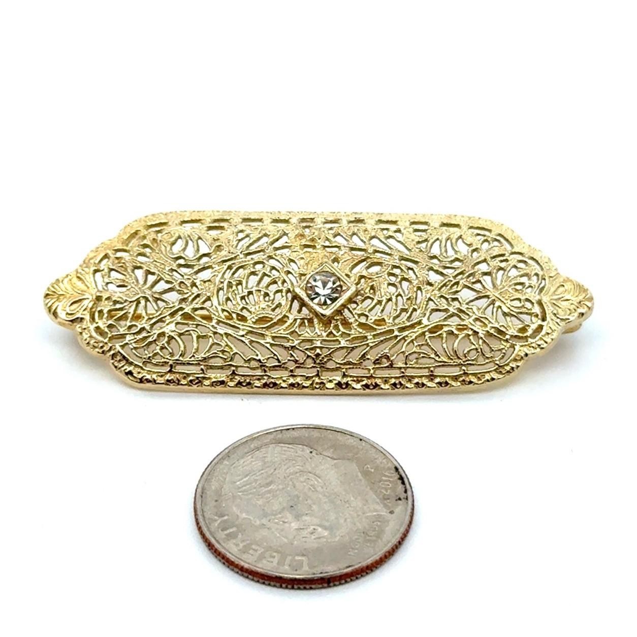 .925 Gold Vermeil & Rhinestone Pin, 4.1g - Image 2