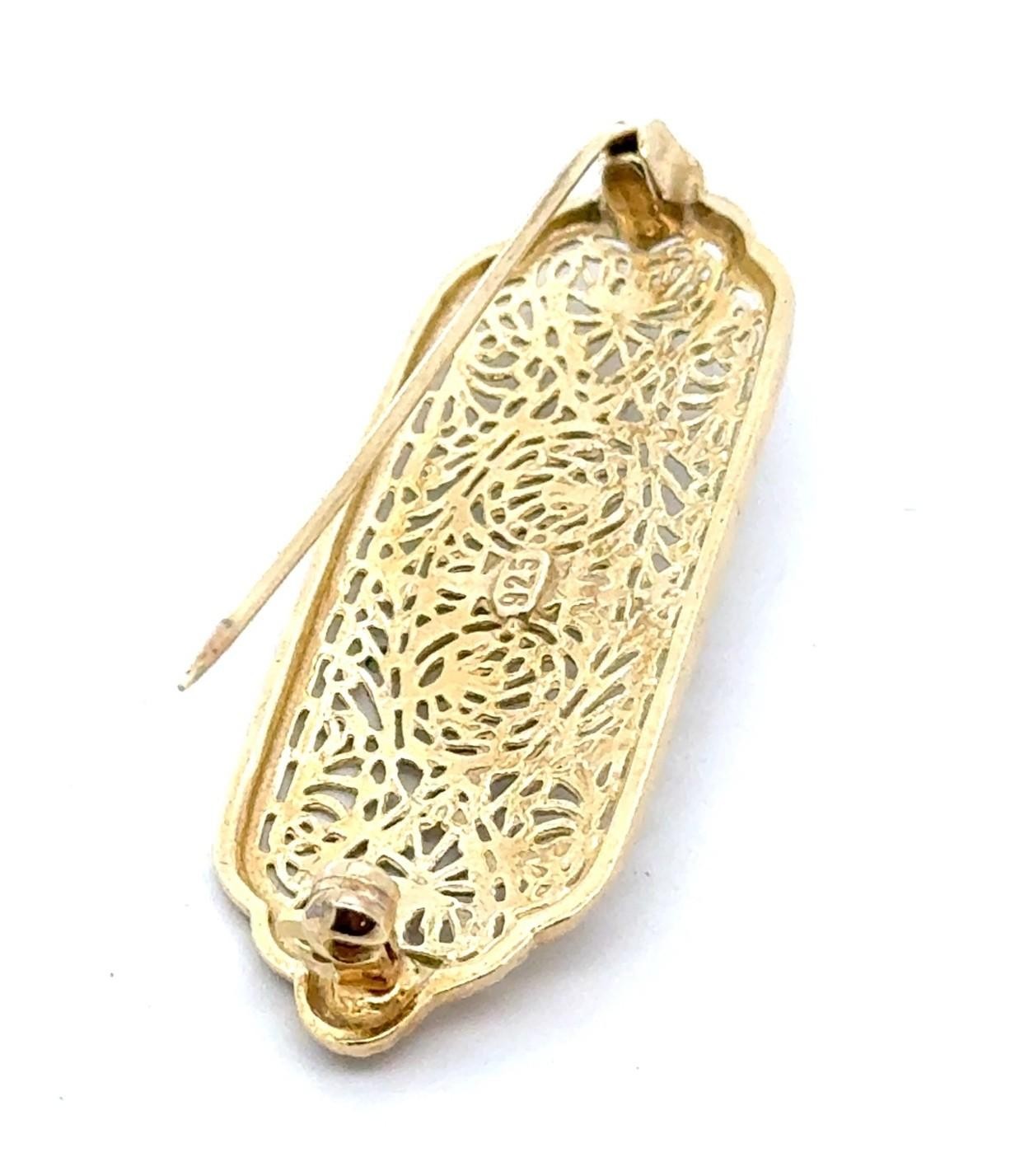 .925 Gold Vermeil & Rhinestone Pin, 4.1g - Image 4