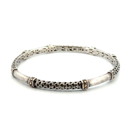 7.75” 925 Sterling Silver & 14k Gold Accented Intricate Bangle Bracelet 13.4g