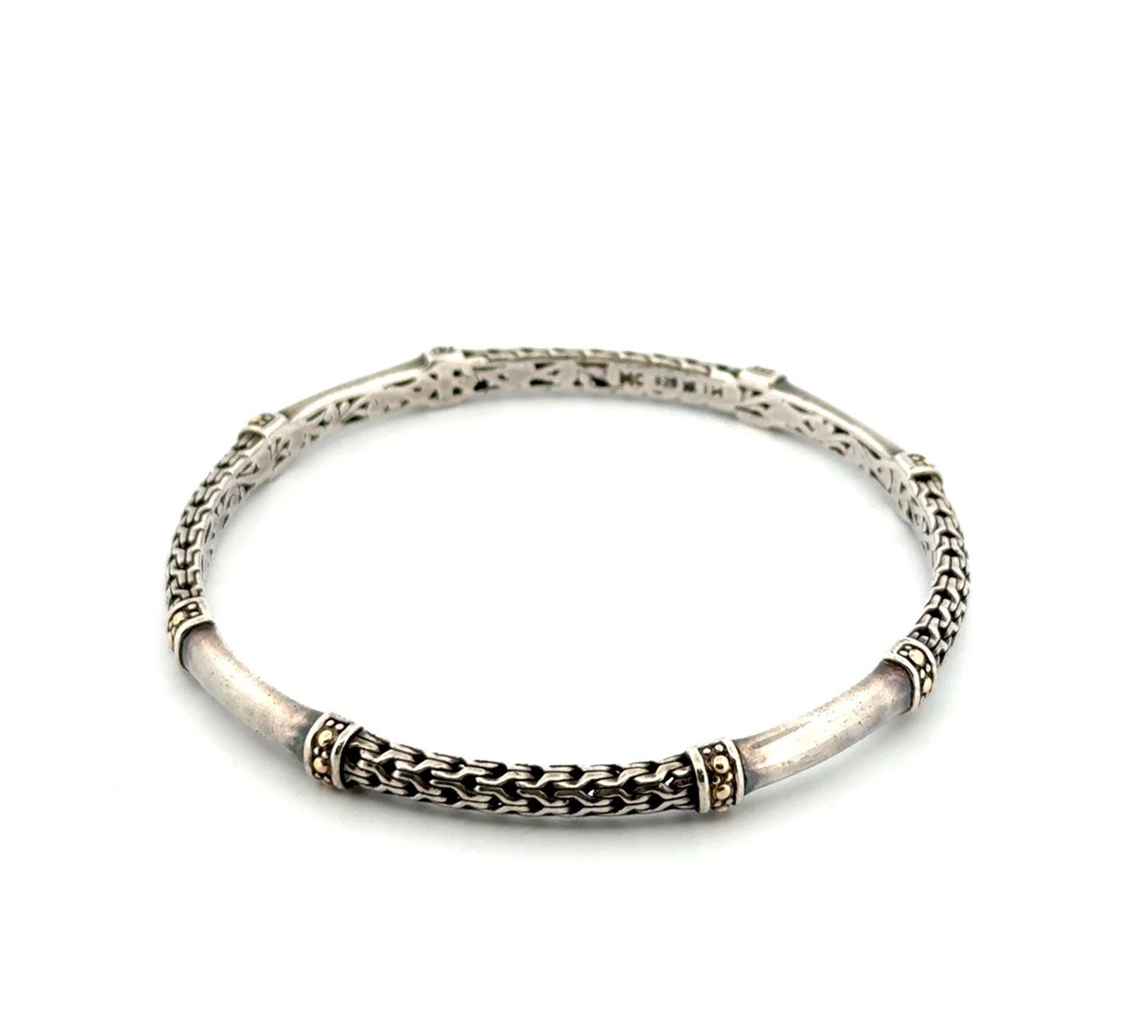 7.75” 925 Sterling Silver & 14k Gold Accented Intricate Bangle Bracelet 13.4g - Image 2