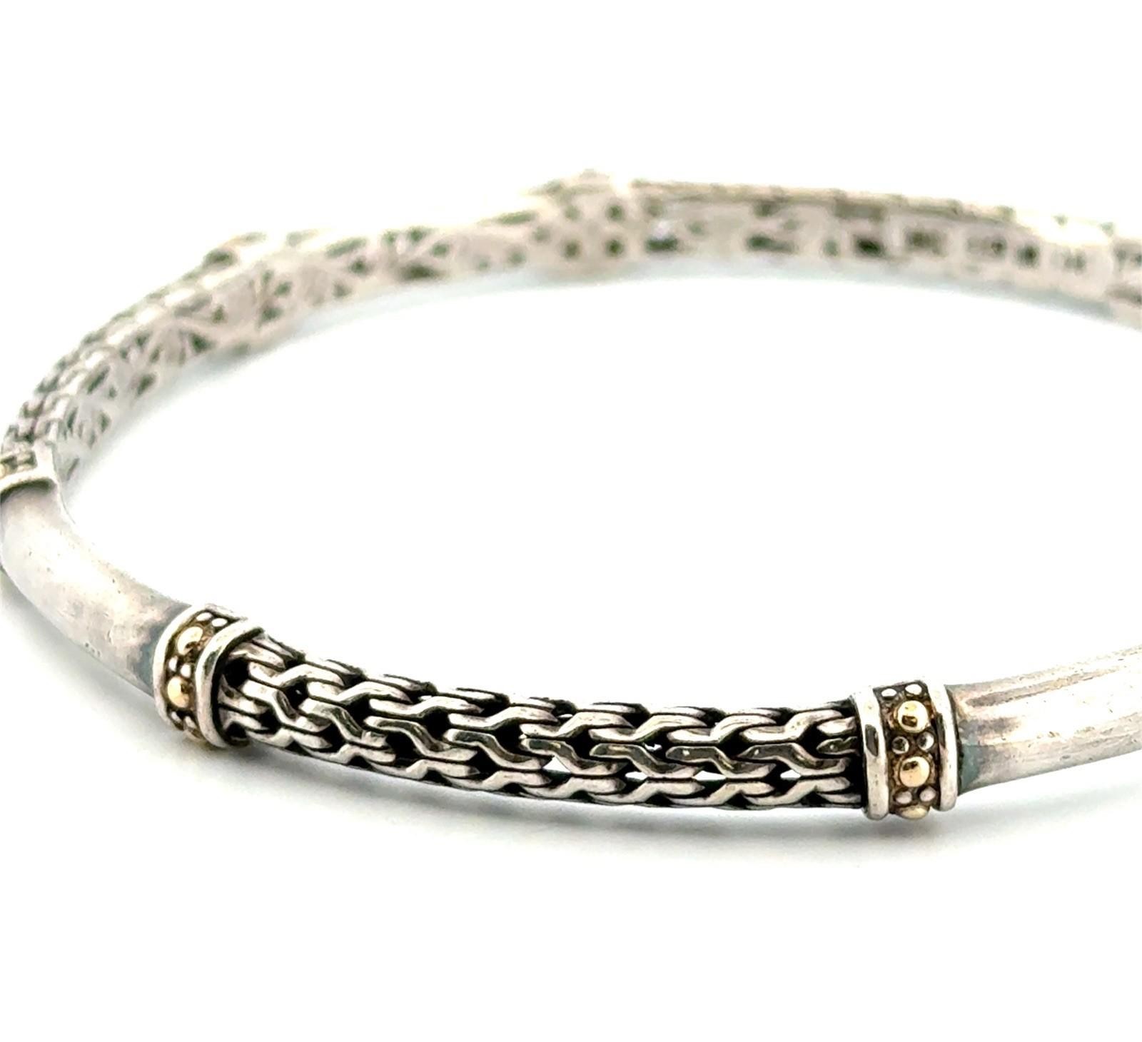 7.75” 925 Sterling Silver & 14k Gold Accented Intricate Bangle Bracelet 13.4g - Image 3