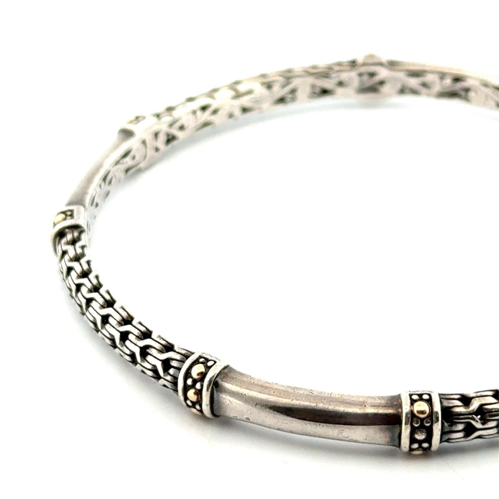 7.75” 925 Sterling Silver & 14k Gold Accented Intricate Bangle Bracelet 13.4g - Image 6