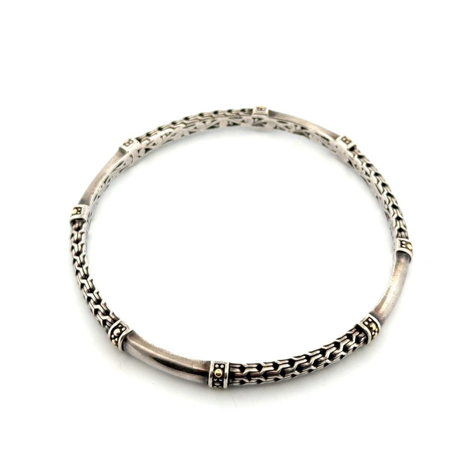 7.75” 925 Sterling Silver & 14k Gold Accented Intricate Bangle Bracelet 13.4g - Image 7