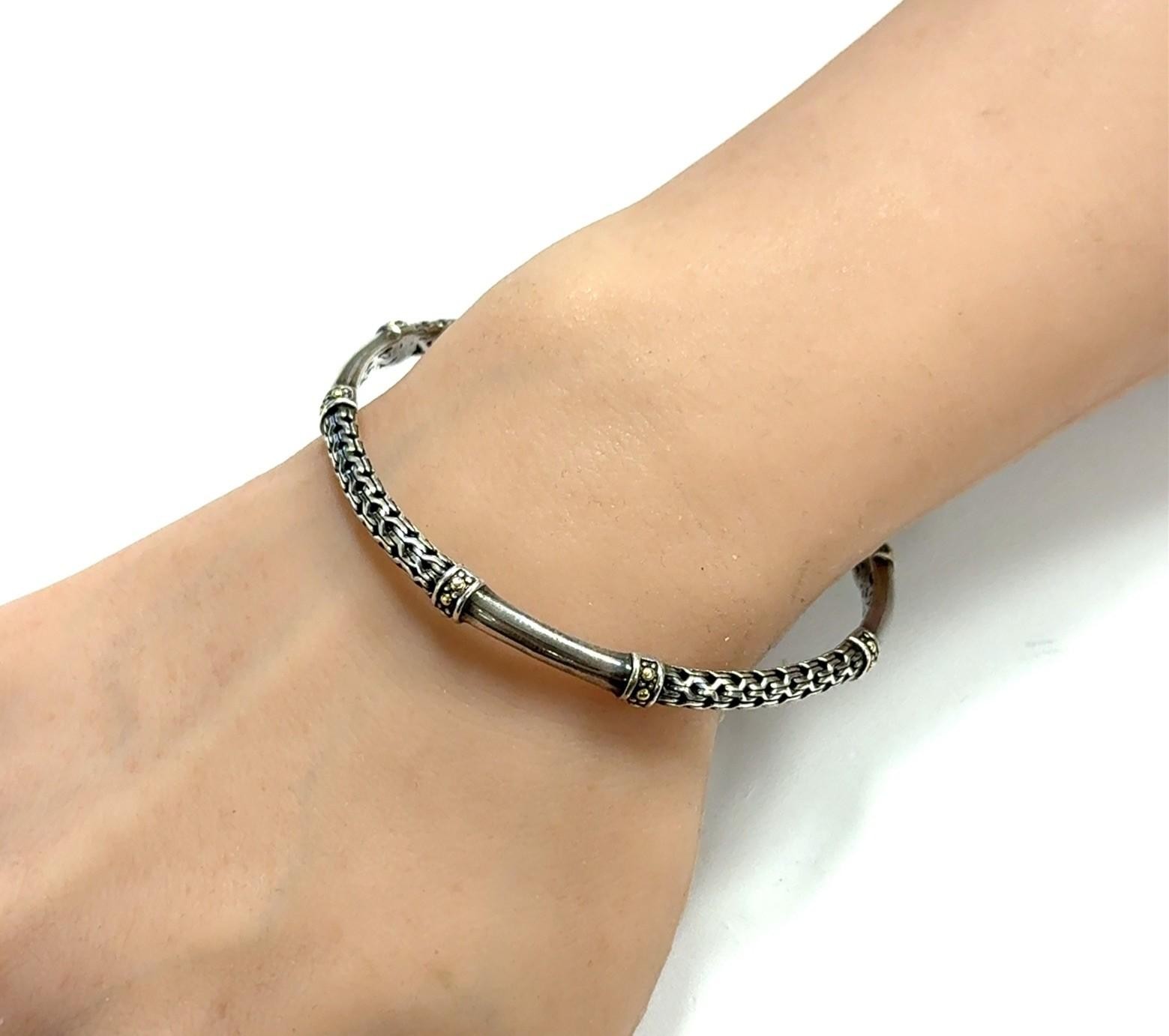 7.75” 925 Sterling Silver & 14k Gold Accented Intricate Bangle Bracelet 13.4g - Image 9