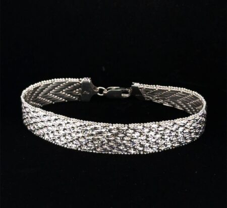 7.75” Italy 925 Sterling Silver Chevron Textured Wrap Mesh Bracelet 28.8g