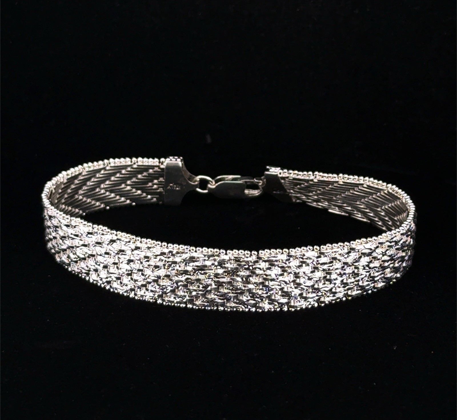 7.75” Italy 925 Sterling Silver Chevron Textured Wrap Mesh Bracelet 28.8g