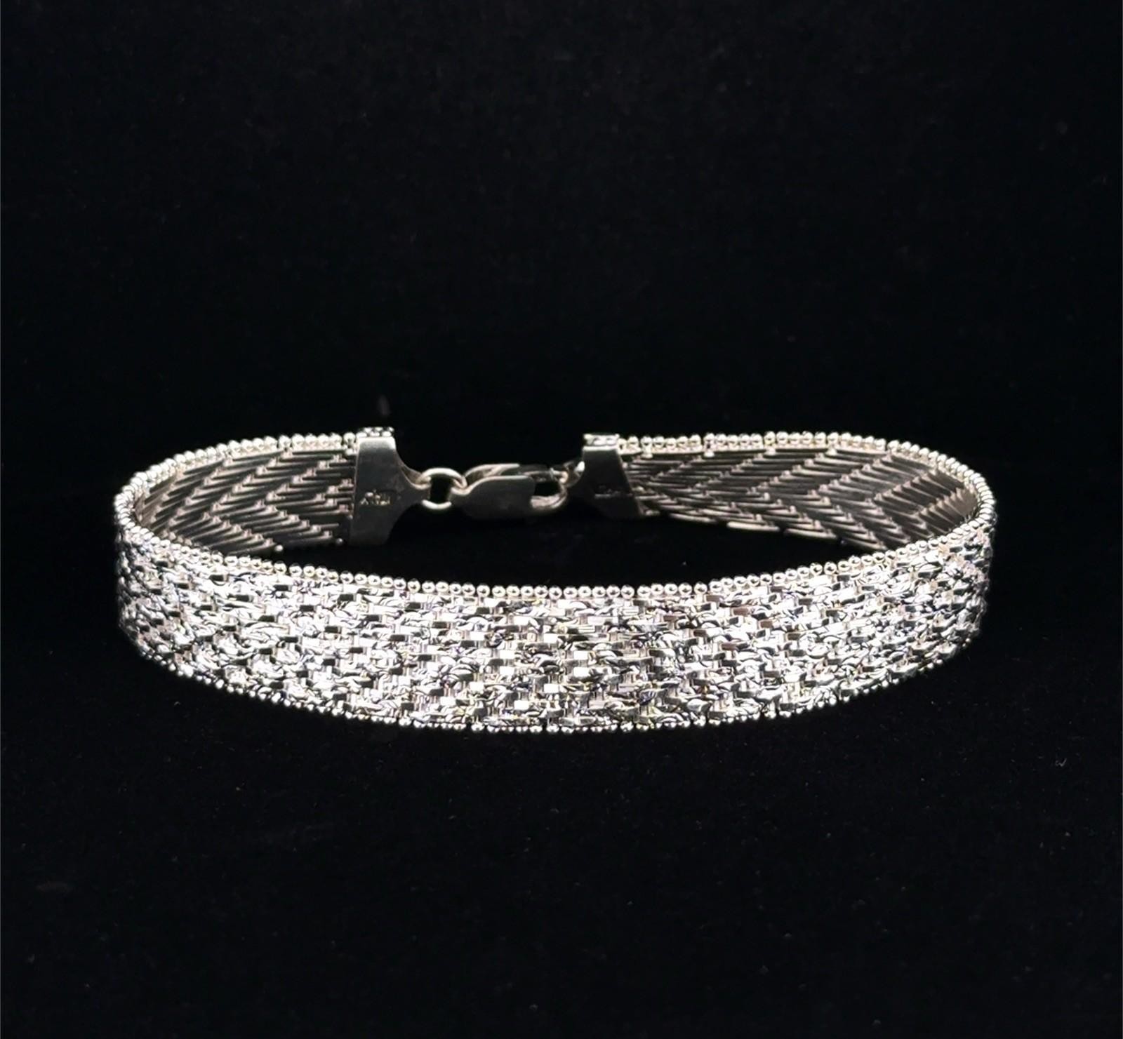 7.75” Italy 925 Sterling Silver Chevron Textured Wrap Mesh Bracelet 28.8g - Image 2