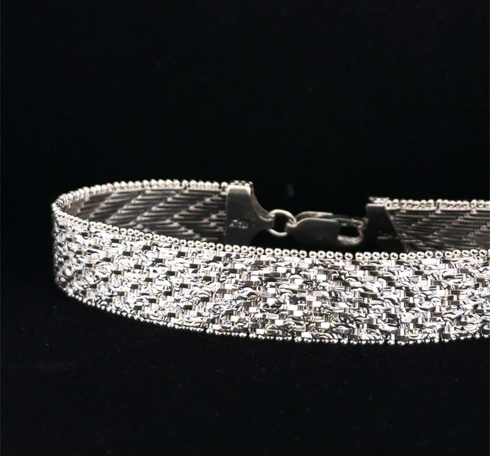 7.75” Italy 925 Sterling Silver Chevron Textured Wrap Mesh Bracelet 28.8g - Image 3