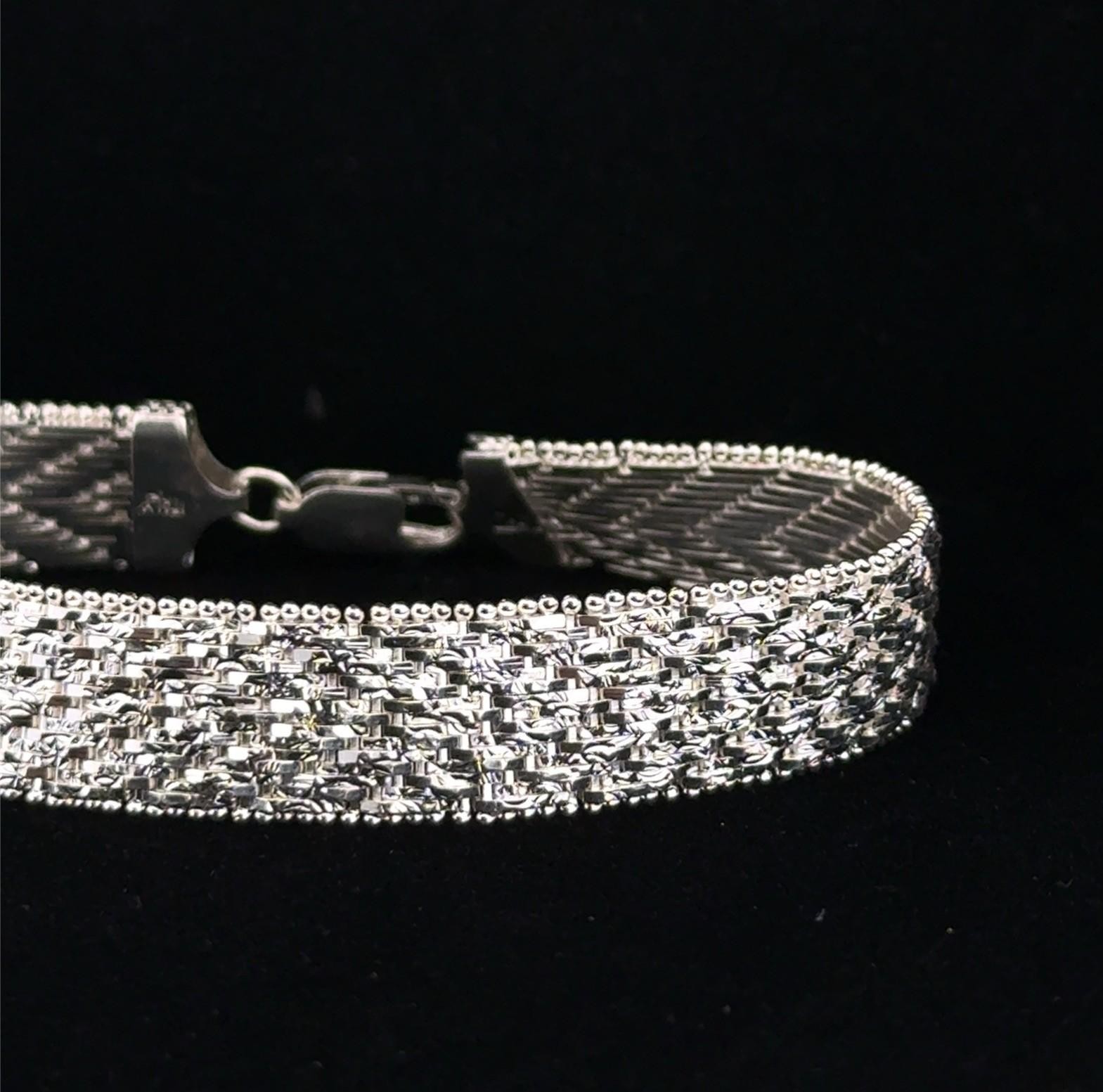 7.75” Italy 925 Sterling Silver Chevron Textured Wrap Mesh Bracelet 28.8g - Image 4