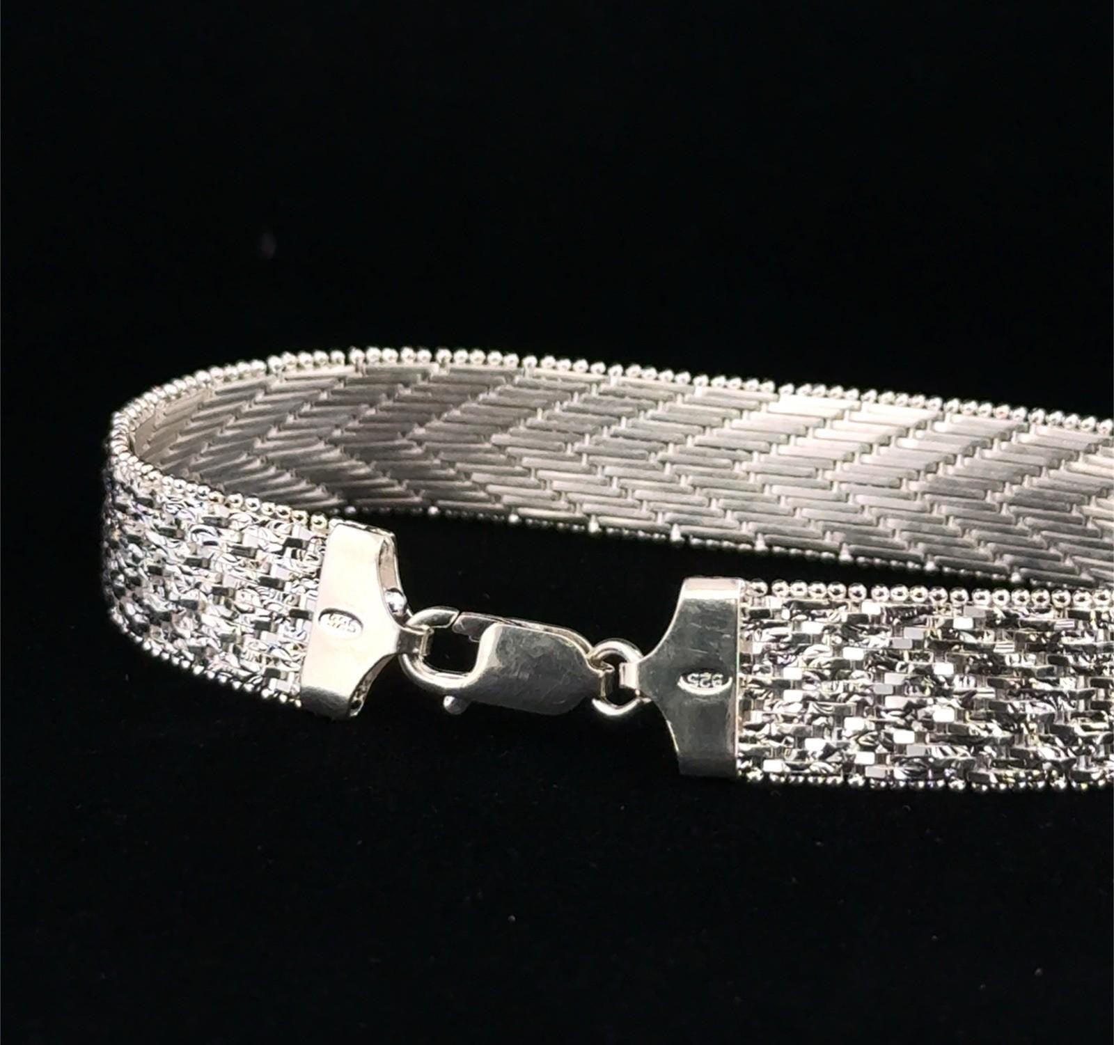 7.75” Italy 925 Sterling Silver Chevron Textured Wrap Mesh Bracelet 28.8g - Image 5