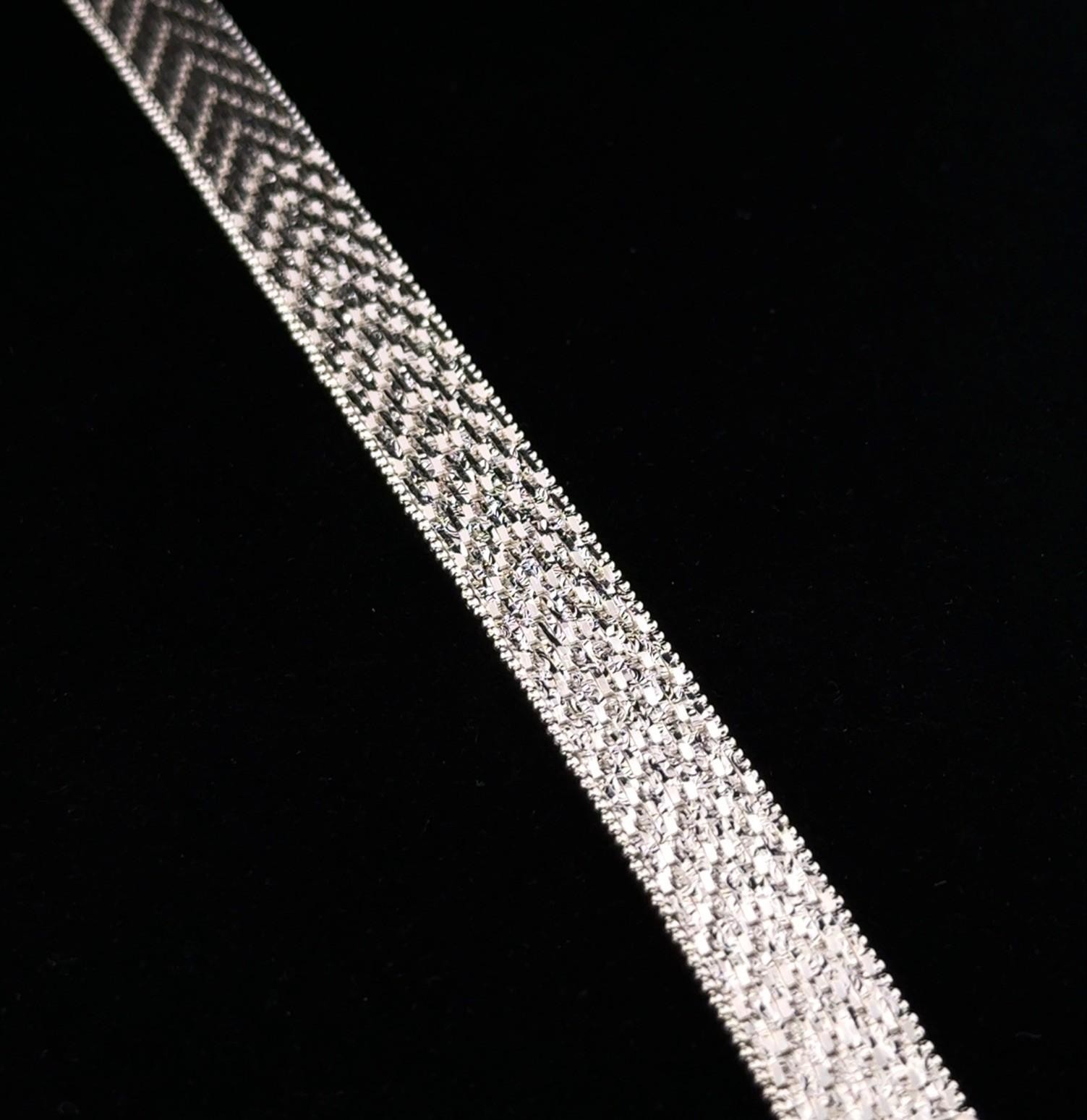 7.75” Italy 925 Sterling Silver Chevron Textured Wrap Mesh Bracelet 28.8g - Image 6