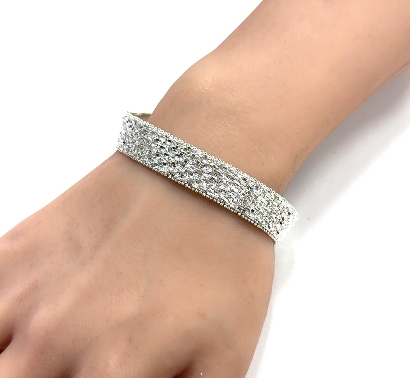 7.75” Italy 925 Sterling Silver Chevron Textured Wrap Mesh Bracelet 28.8g - Image 9