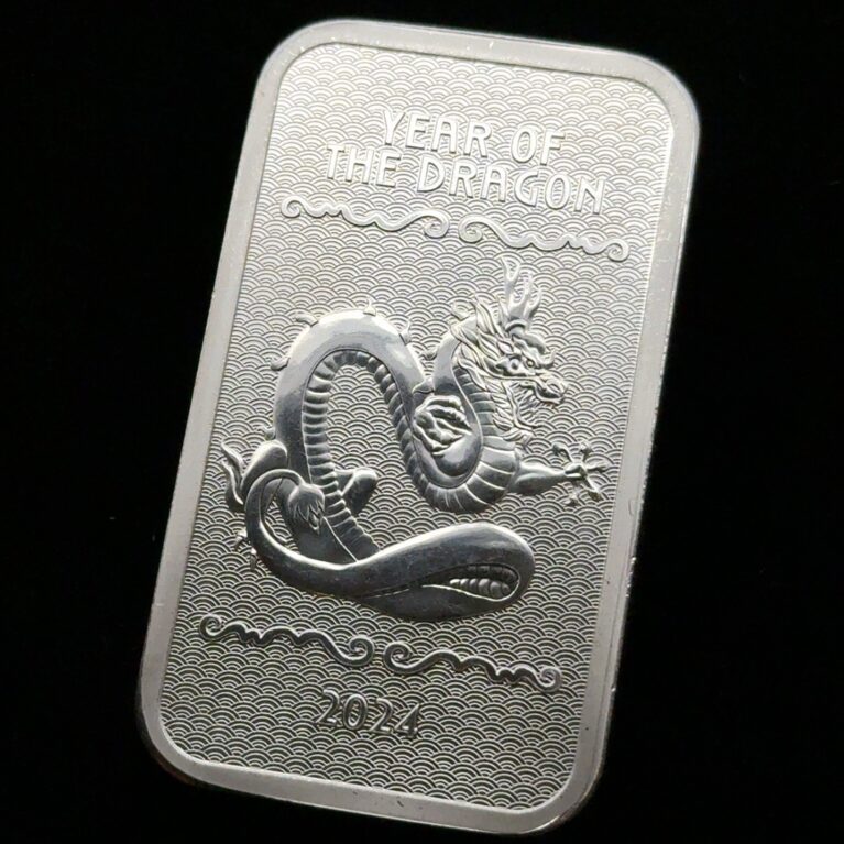 2024 Year of the Dragon Chinese Zodiac Ingot Bar 5 Troy Oz .999 Fine Silver
