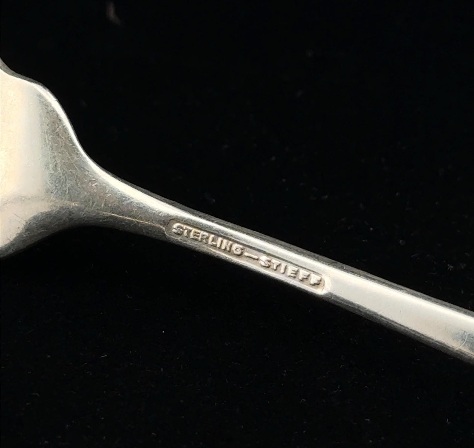 Pair of 6” Stieff 925 Sterling Silver Rose Old Style Pickle Fork Repousse 54g - Image 6