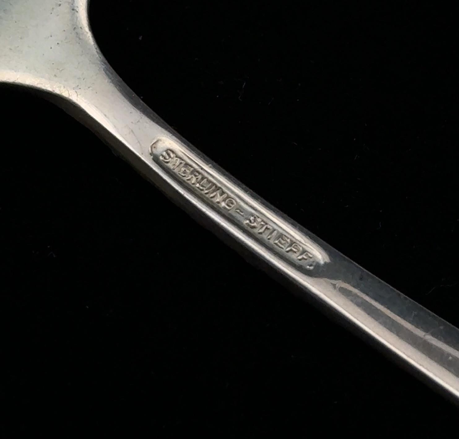 Pair of 6” Stieff 925 Sterling Silver Rose Old Style Pickle Fork Repousse 54g - Image 7