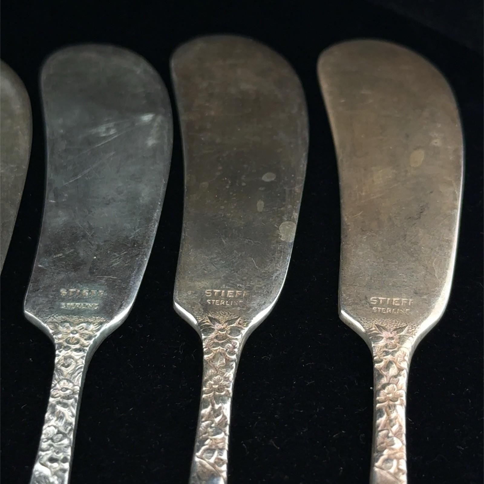 Lot of (6) - Stieff Rose 925 Sterling Silver Flat Handle Butter Knives 188.9g - Image 4