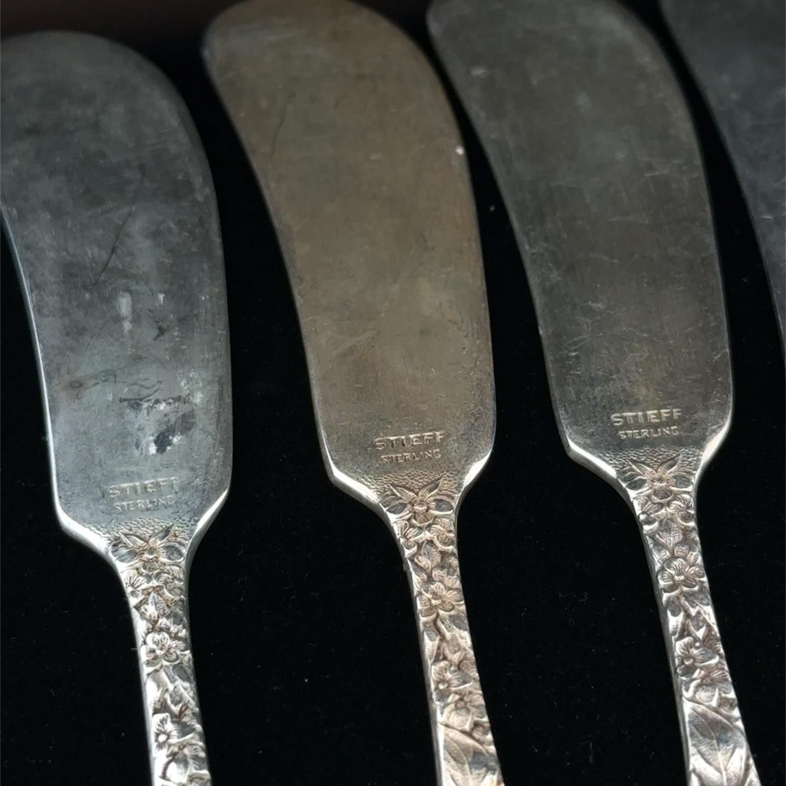 Lot of (6) - Stieff Rose 925 Sterling Silver Flat Handle Butter Knives 188.9g - Image 5
