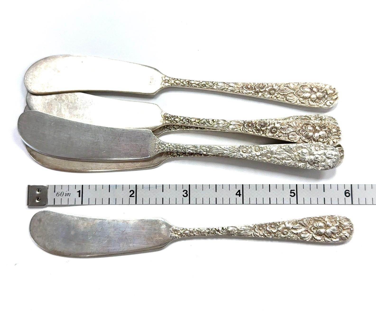 Lot of (6) - Stieff Rose 925 Sterling Silver Flat Handle Butter Knives 188.9g - Image 7