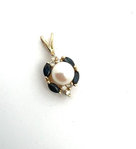 14k Y.G. Pearl with Sapphire & Diamond Pendant 1.6 grams